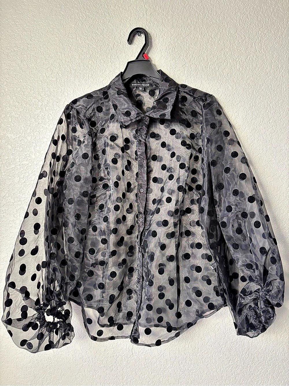 Boston Proper Sheer Polka Dot Blouse